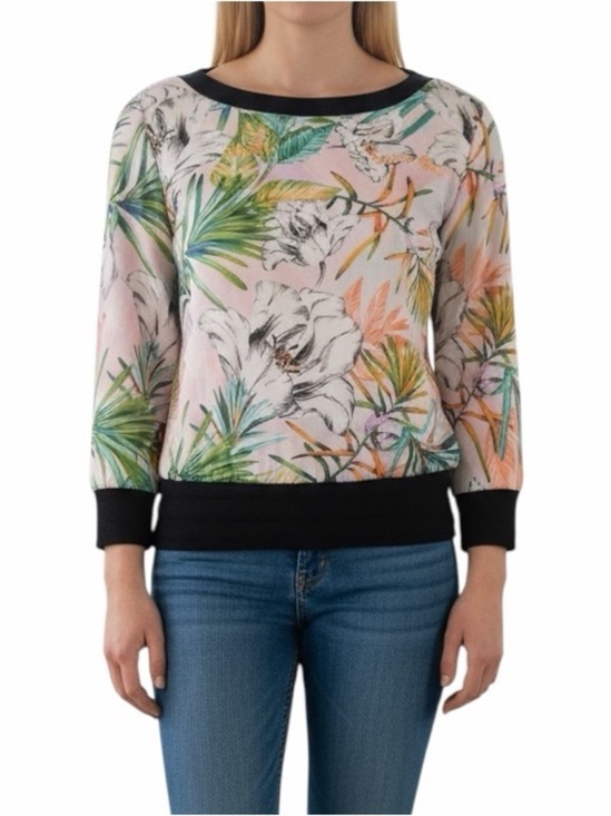 Patrizia Pepe Tops - Patrizia Pepe Tropical Floral Print 3/4 Sleeve Boatneck Top
